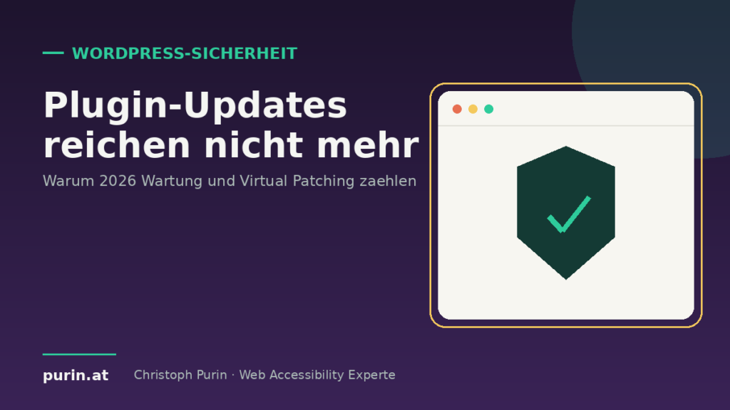 Illustration: Schutzschild mit Häkchen – WordPress-Sicherheit 2026
